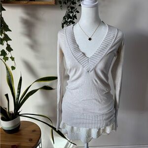 American Eagle Outfitters Cream V-Neck Sweater